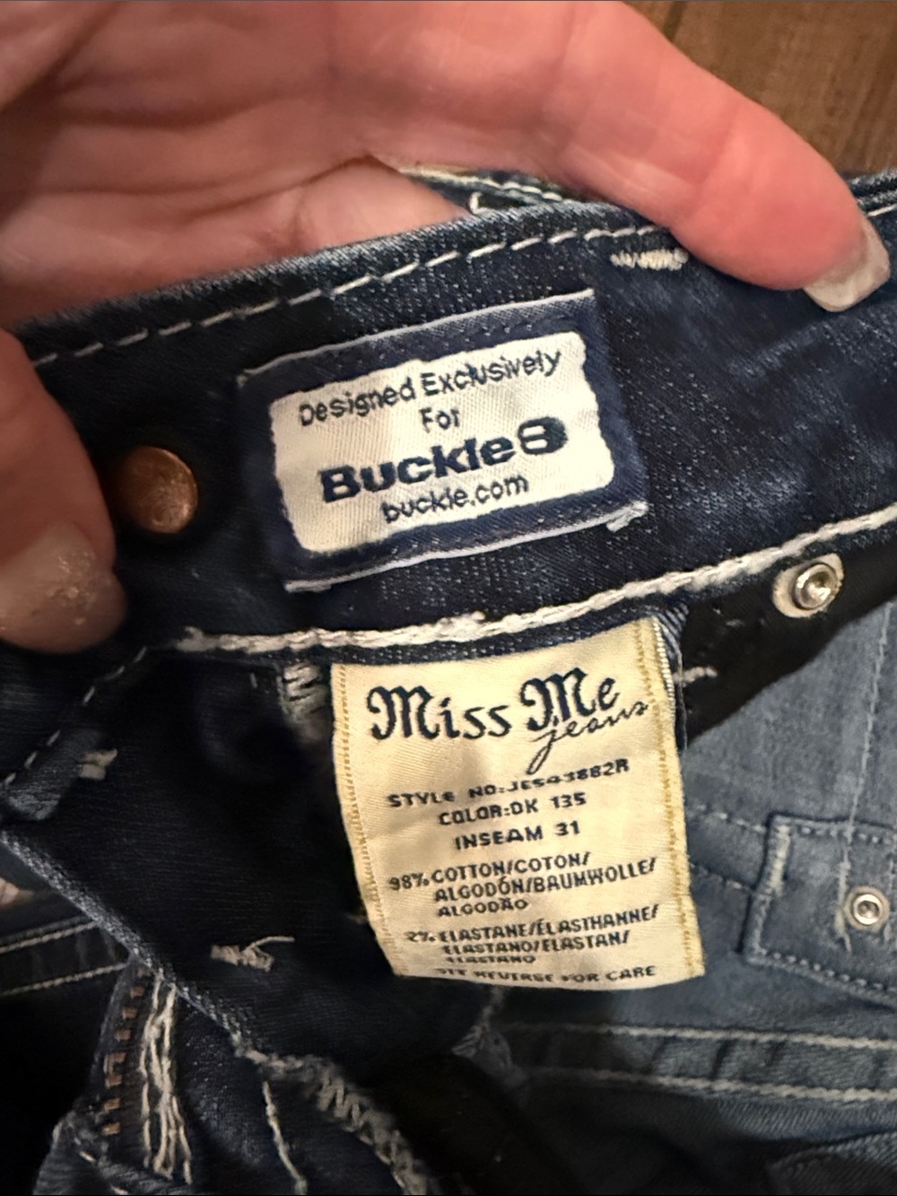 Miss Me Dark Blue Flare Jeans with Embellished Pockets, size 23 - Picture 5 of 5